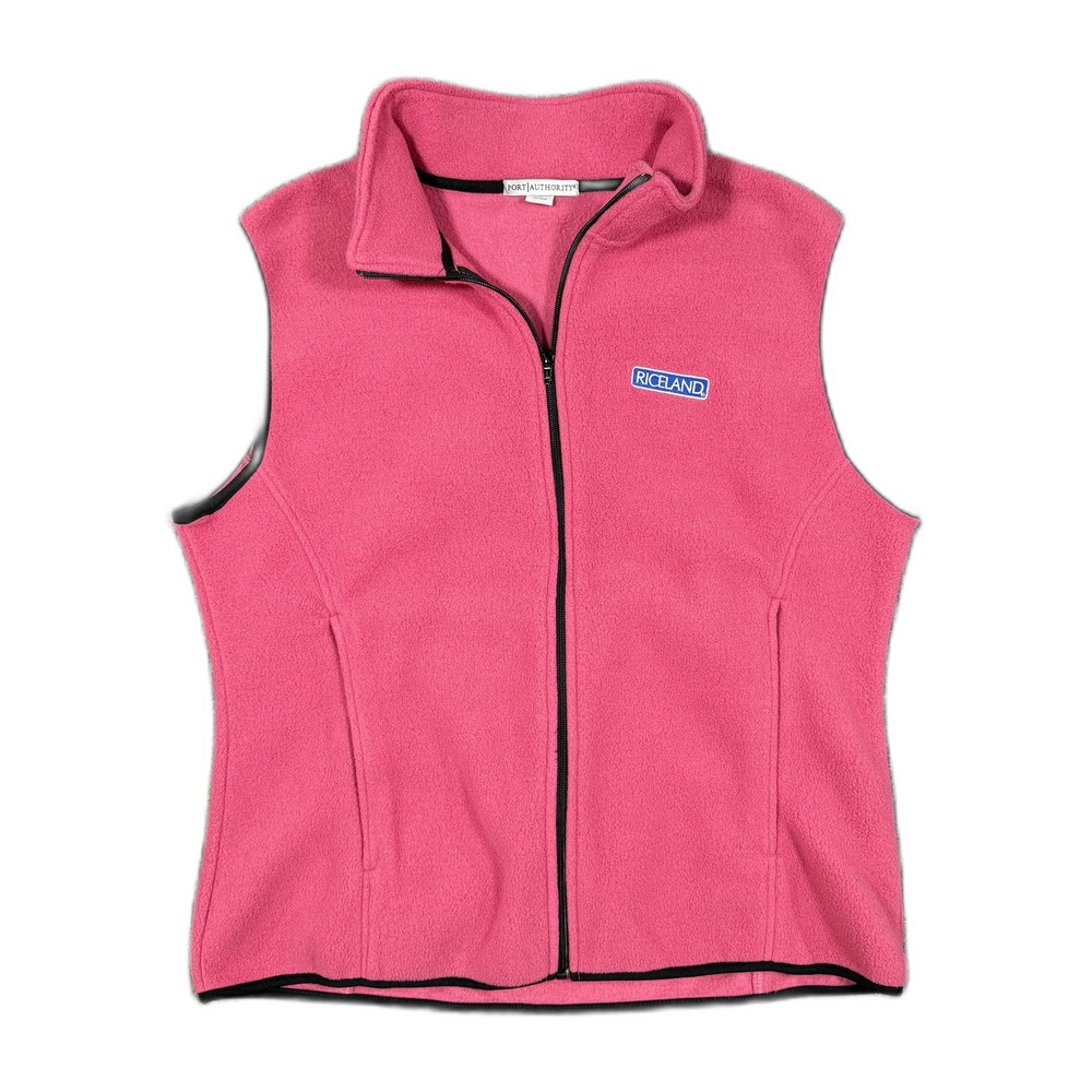 Port Authority Pink Fleece Full Zip Vest Riceland Logo Mock Neck Womens XL